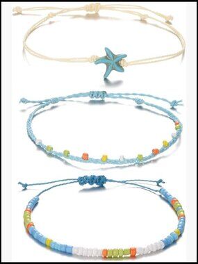Boho Rope Ankle Bracelets Adjustable Braided Anklets Beach Jewelry Set Gift Y2K